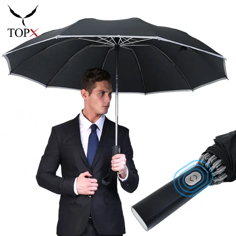 Fully automatic reverse umbrella, men's and women's windproof large folding business vehicle reflective gift umbrella