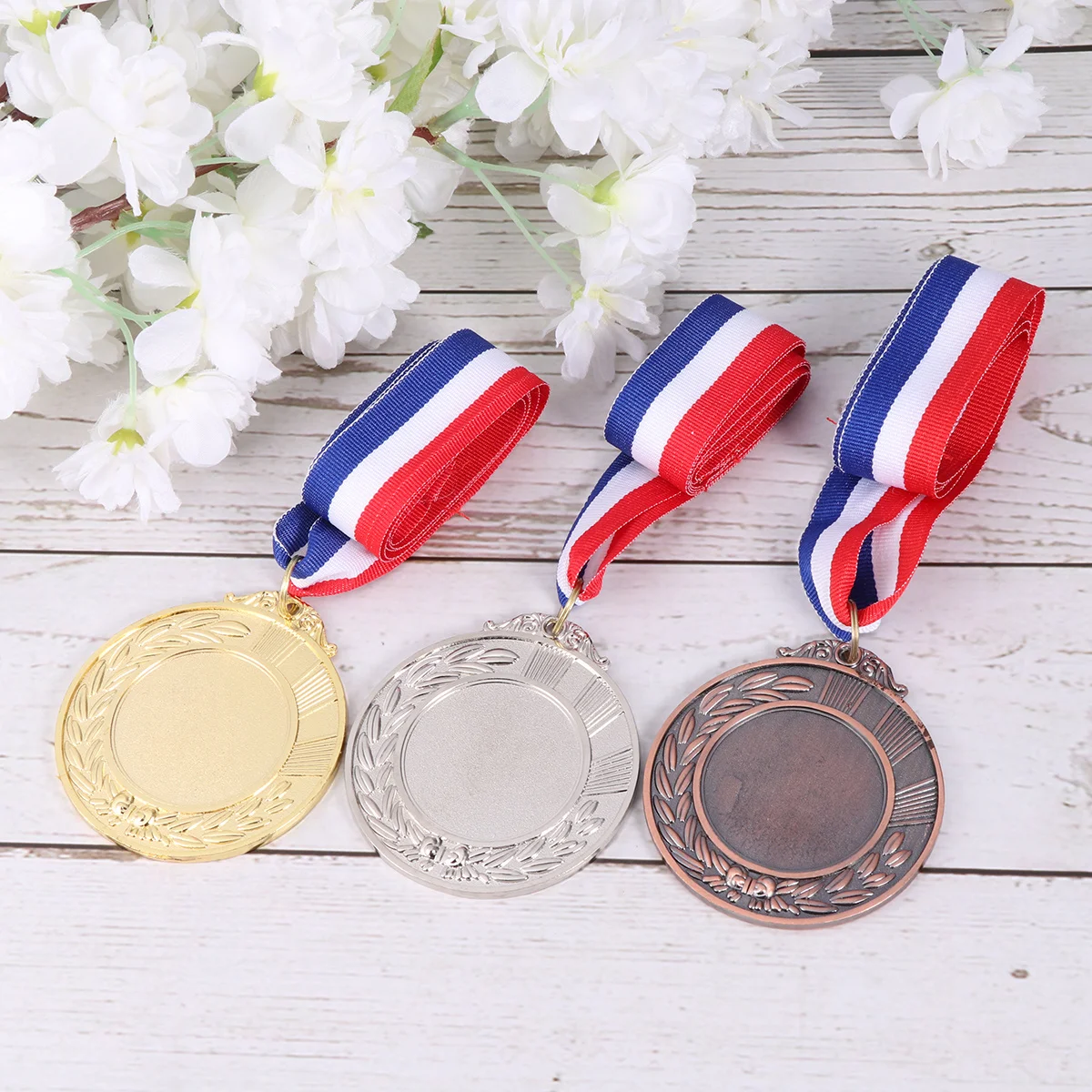 

3pcs Award Medals Gold Silver Bronze Metal Competition Winner Medals For Sports Party Wheat Design Trophy Gift