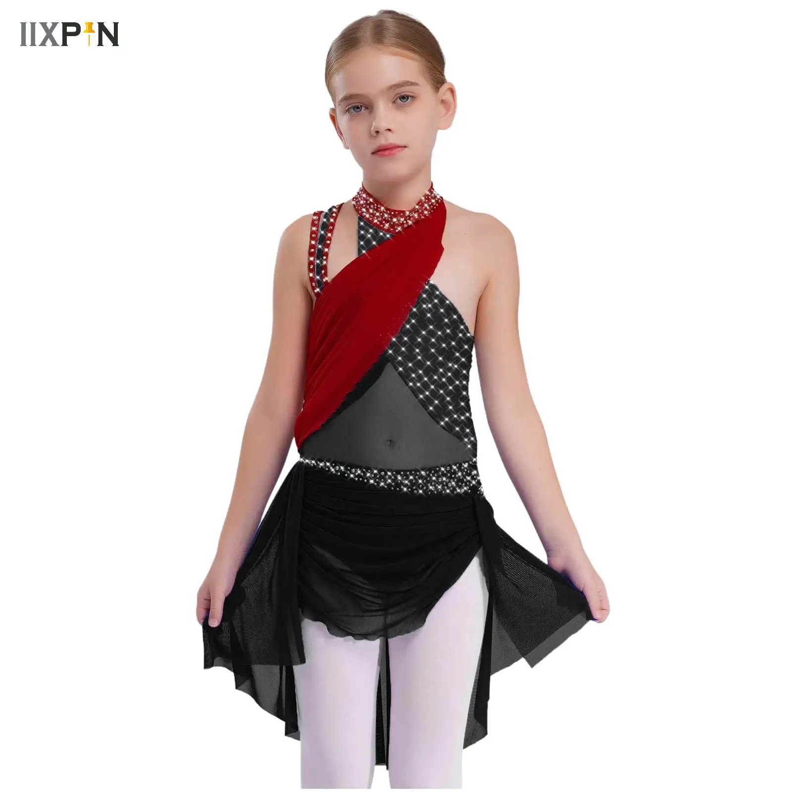 

Kids Girls Ballet Dance Tutu Dress Figure Ice Skating Dress Rhinestones Leotard Ballroom Latin Lyrical Dance Performance Costume