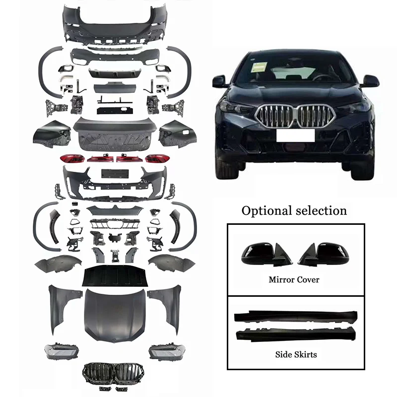 Old To New Front Bumper Headlight Fender Hood Body Kit for BMW X6 E71(08-14) TO G06 LCI(24-IN)M-TECH Bodykit