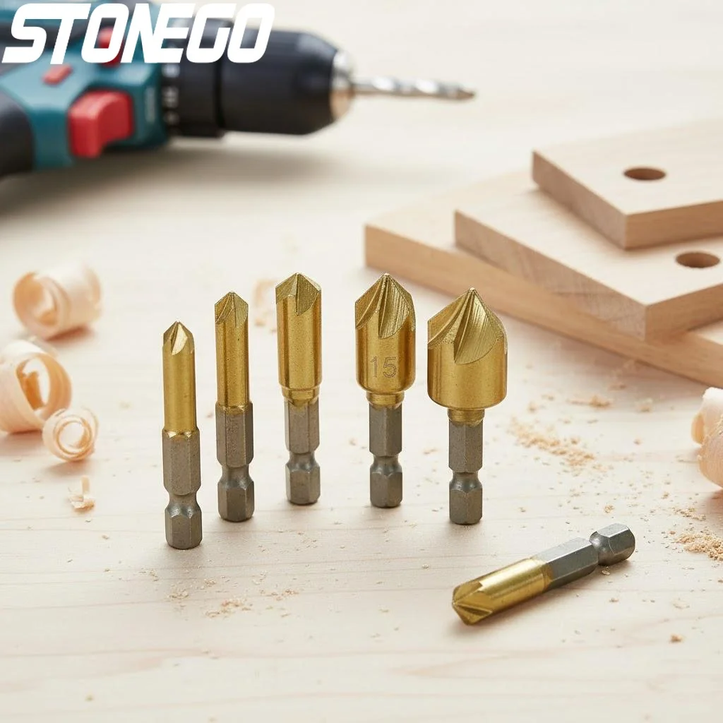 

Набор из 6 титановых фрез для снятия фаски с шестигранным хвостовиком 1/4 дюйма, 5-зубчатые, 90 градусов, для дерева