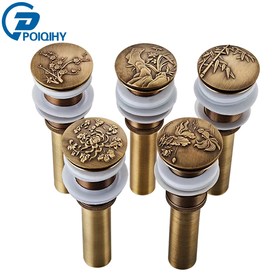 POIQIHY Bathroom Lavatory Basin Sink Pop Up Drain Antique Finish Brass Material Clic-clac Waterlet Vanity Sink Waste Drainer