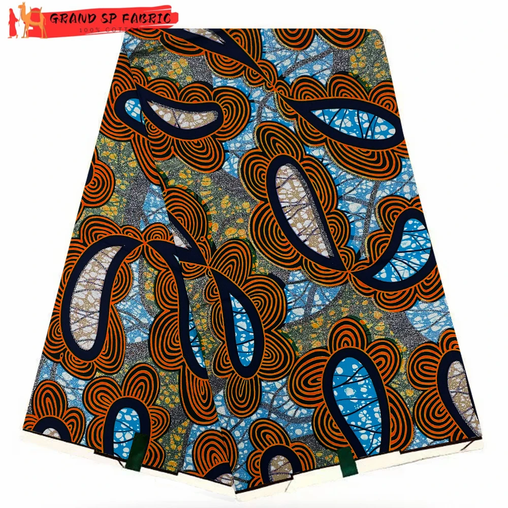 Grand Super 100% Cotton African Wax Fabric High Quality Wax Print Ankara Fabric For Sewing 6yards Women Fabric VLS2076