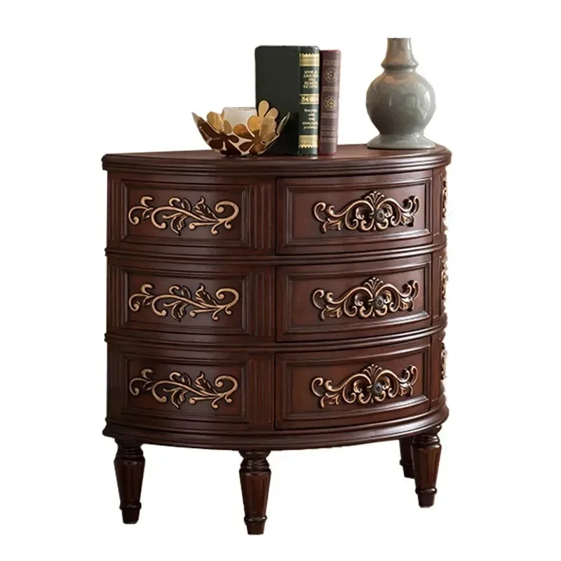 #European semicircular entrance table American rural three-bucket cabinet solid wood curved entrance cabinet drawer storage pain