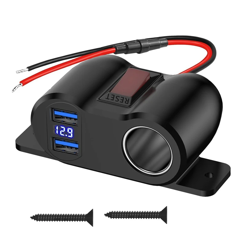 QC3.0 USB 3.0 Cigarette Lighter Socket Splitter With Voltmeter 12V Car Charger Power Adapter For Marine Motorcycle Truck