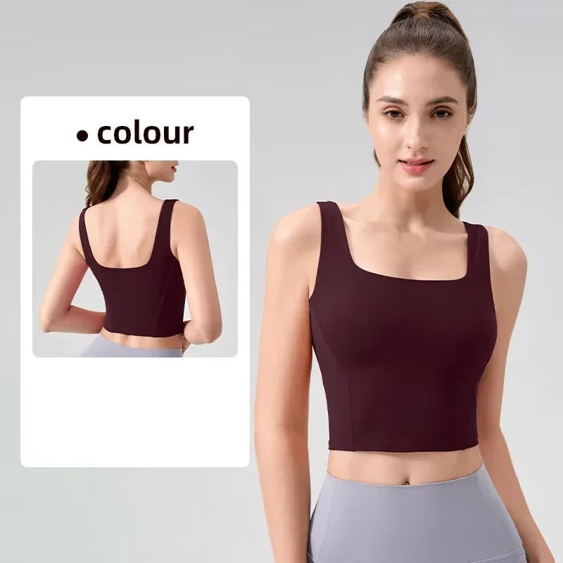 Women's Sports Yoga Vest Square Collar One-Piece Fixed Chest Pad Breathable Comfort Leisure Outdoor Pilates Exercise Sports Vest view 3