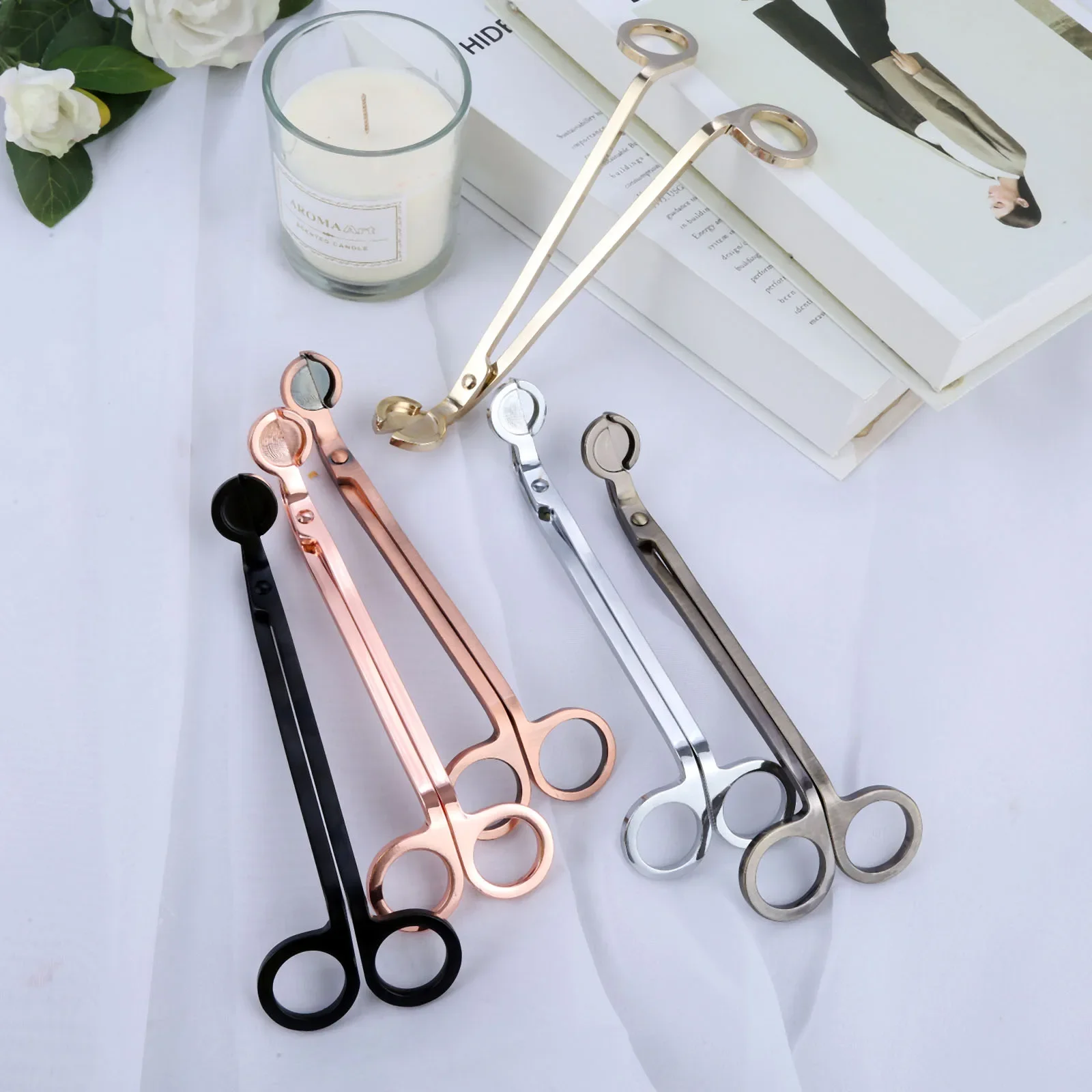 1Pc Candle Wicks Trimmer Stainless Steel Candle Scissors Cutter Snuffers Round Head Decorative Tools Candle Accessories 6 Colors