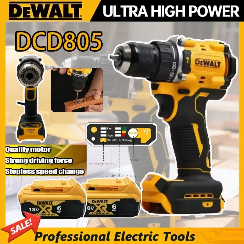 

Аккумуляторная ударная дрель-шуруповерт DEWALT DCD805 с бесщеточным двигателем, многофункциональный ручной инструмент, перезаряжаемый электроинструмент