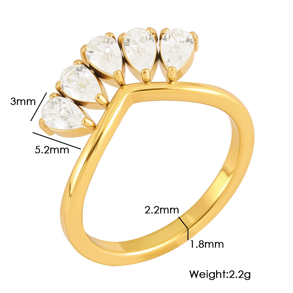 5 Cubic Zirconia Water Droplet Thin Flower Rings for Women, Stainless Steel Exquisite and Fashionable Finger Jewelry Recommended