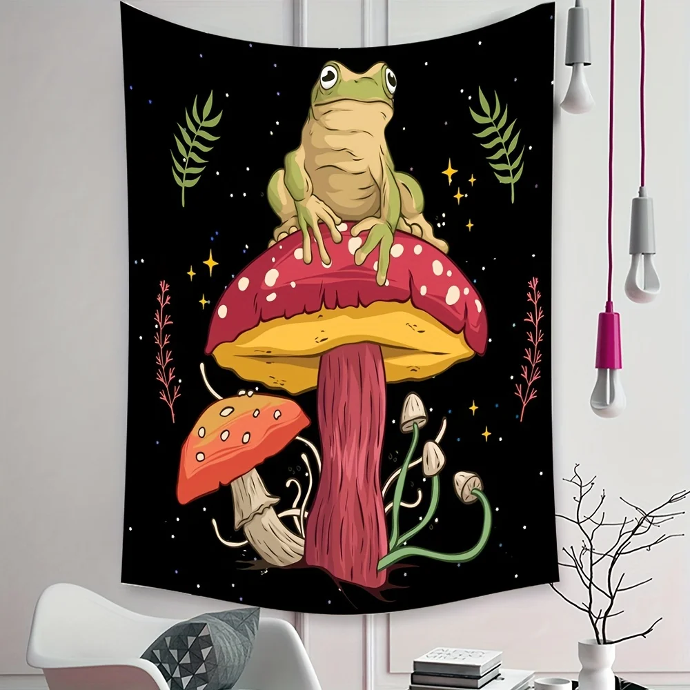 Mushroom and frog tapestry, hippie, bohemian decoration, suitable for living room and bedroom home decoration