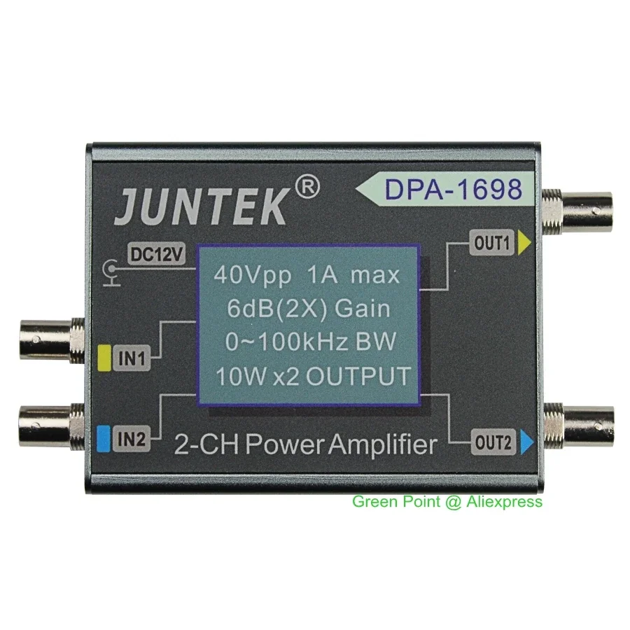 JUNTEK DPA-1698 Dual Channels DDS Function Signal Generator Digital Control Signal 2-CH Power Amplifier Higher Power Amplifier