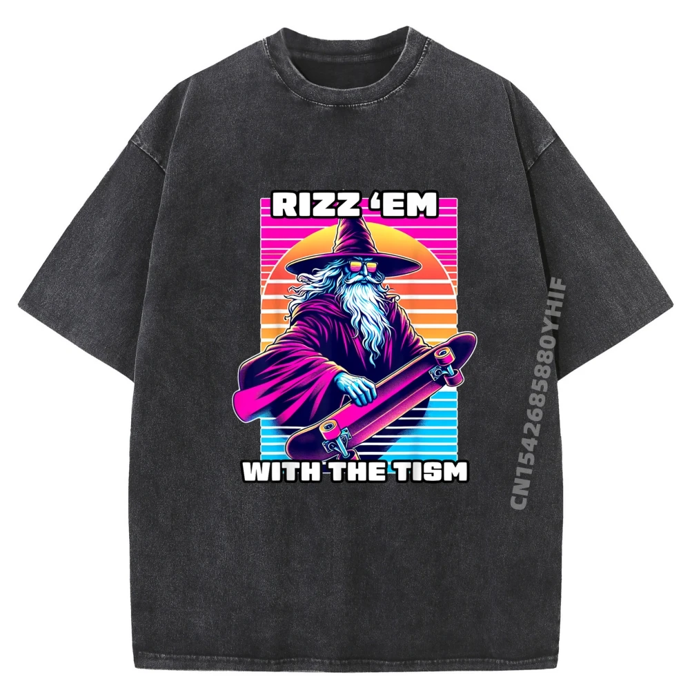 

Футболка Rizz Em With The Tism Мужские уличные топы и футболки Футболка с графическим рисунком Удобная роскошная дизайнерская потертая рубашка в стиле ретро Мужская