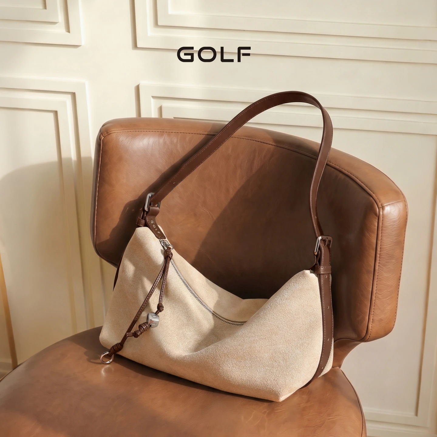 

GOLF Large Capacity Leather Crossbody Shoulder Bag for Young Women Casual Style Tote Single Shoulder Bag Vintage Suede Sling Bag