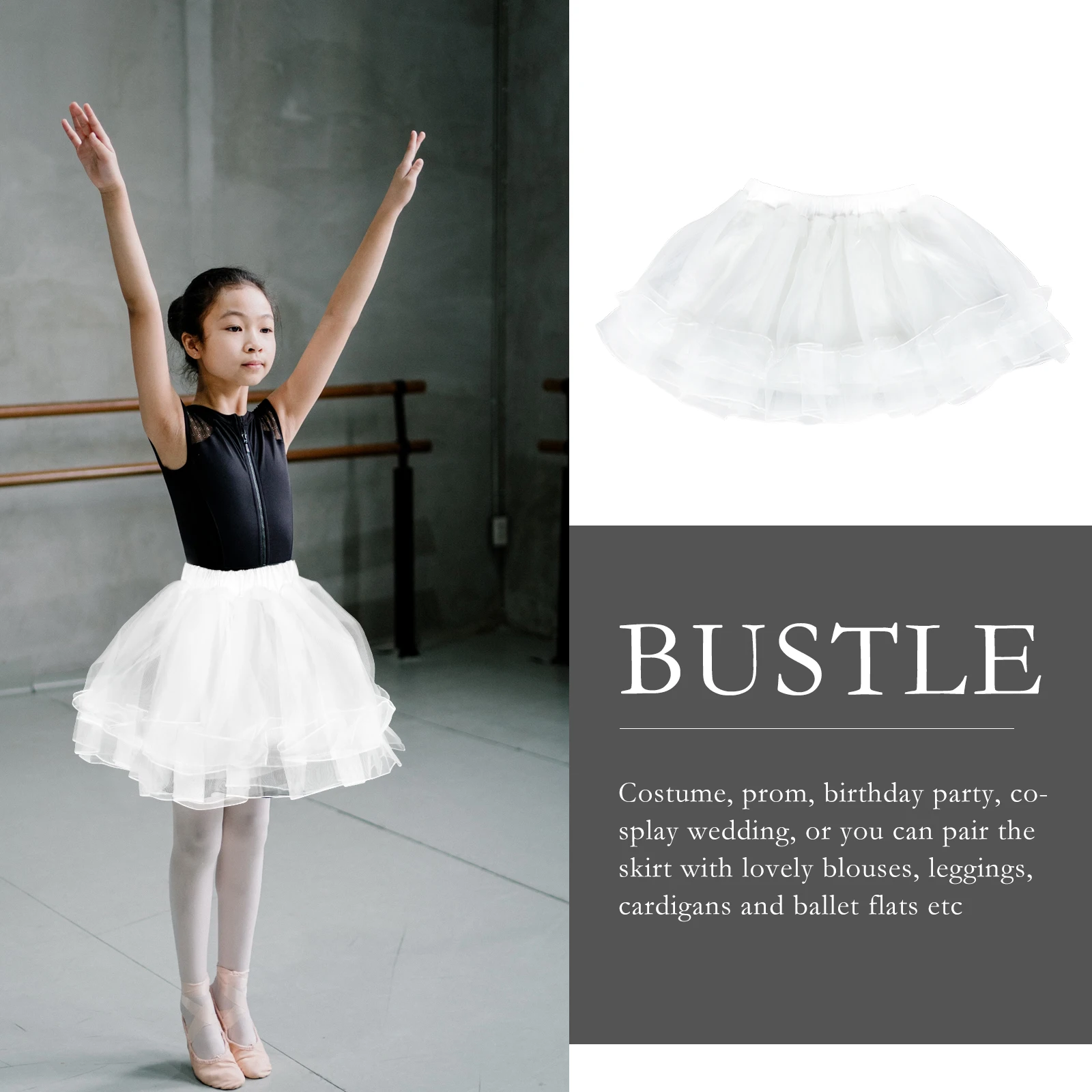 

Super Long Petticoat Girls Polyester Underskirt Kids Pannier Elastic Waist Layered Tutu Wedding Comfort Soft