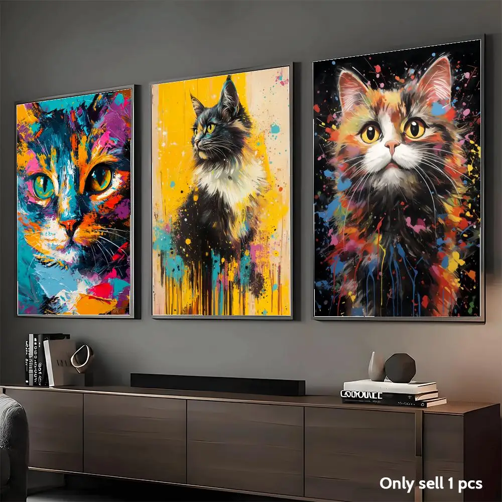 Funny Cat Watercolor Animal Poster Decorative Wall Art Stickers Mural Photo Print for Home Living Room Hallway Decor