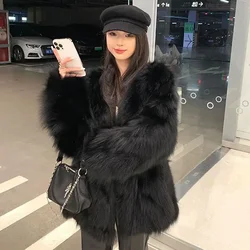 Luxury Chic Fluffy Fur Coat Winter Women Clothing Streetwear Y2k Harajuku Faux Fur Jacket Warm Casual Coats Long Sleeve Tops New