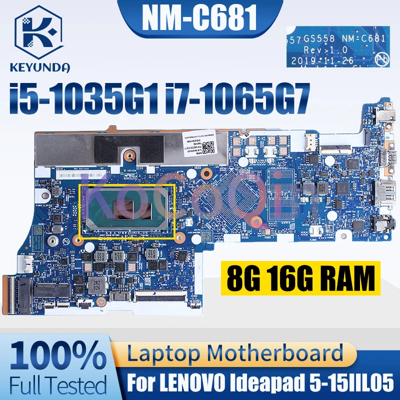 NM-C681 For LENOVO Ideapad 5-15IIL05 Notebook Mainboard i5-1035G1 i7-1065G7 8G 16G 5B20S72477 Laptop Motherboard Full Tested