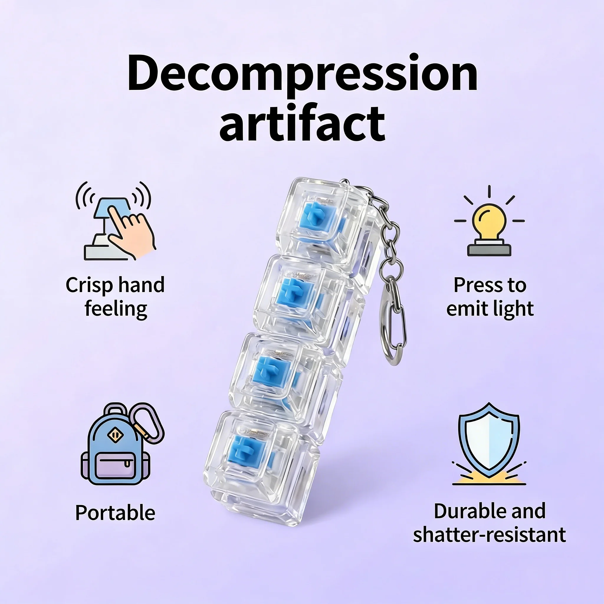 Transparent RGB Clicker Keychain Fidget Pad 4-Button Tactile Feedback Stress Relief Mini Light-Up Gadget Desk Accessory Gift view 5