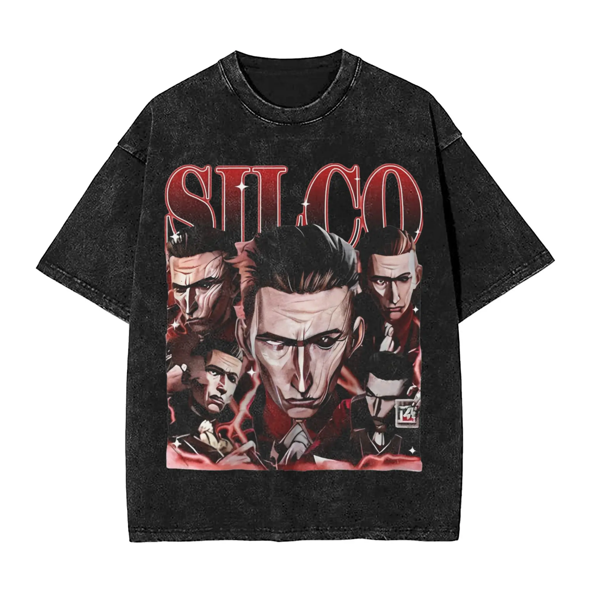 Washed T Shirts Silco Arcane Dark Villain Hip Hop Vintage T-Shirts Oversize L-Leagues of Legend Streetwear Cotton Tees Men Women