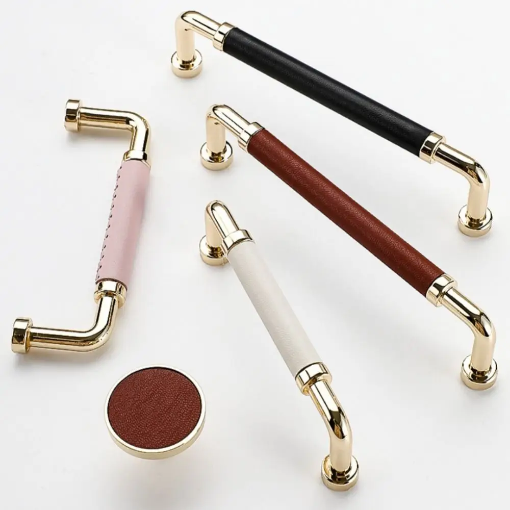 Handmade Leather Hardware Handle Zinc Alloy Nordic Wardrobe Door Handles Light Luxury Solid Cabinet Drawer Knobs Multipurpose