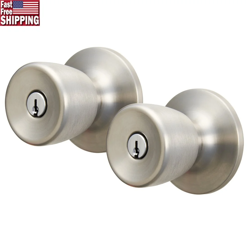 

Keyed Entry Tulip Doorknob Twin Pack Stainless Steel Finish Reversible Adjustable Latch Easy Install Exterior Doors