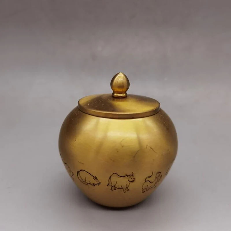 Ming Dynasty home decoration antique copperware brass incense burner medicine jar ornament