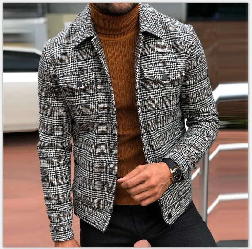 

Весенняя винтажная мужская куртка в клетку, приталенная, повседневная, универсальная, свободного кроя, для всех сезонов, верхняя одежда