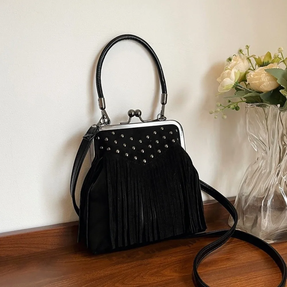 Elegant Rivet Crossbody Bag Versatile Casual Small Square Bag Tassel Handheld Bag Women