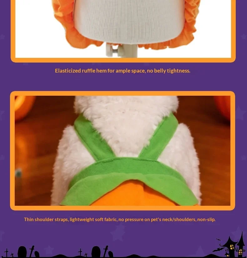Verstellbares, waschbares Halloween-Kürbis-Overall-Kostüm für kleine Hunde und Katzen, lustiges & gruseliges Trick-or-Treat-Outfit – Detail 4