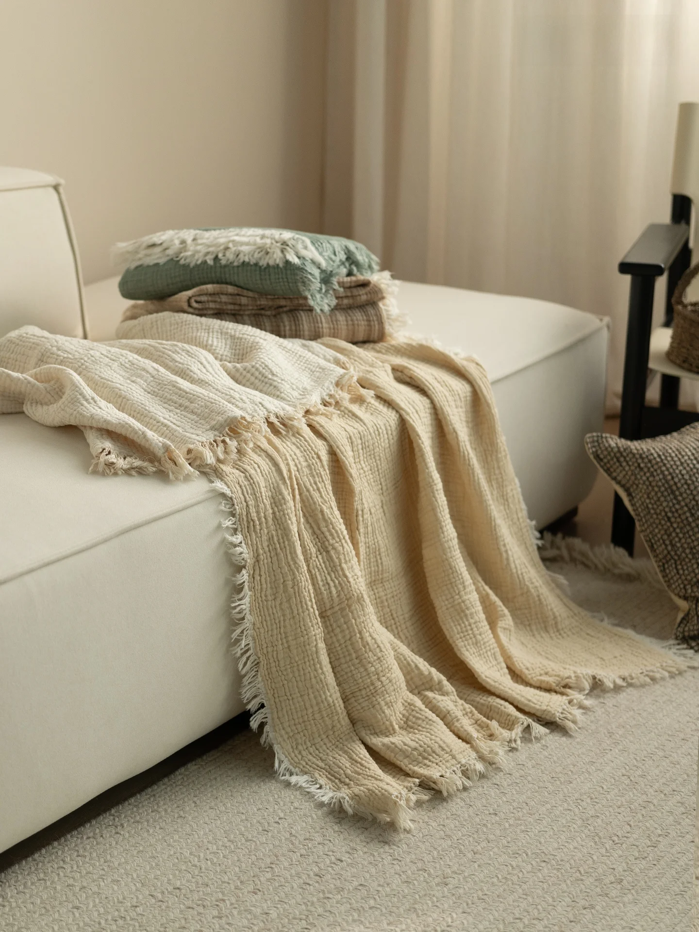 Pure Cotton Tassel Blanket Four Layers Universal Sofa Nap Blanket Air Conditioned All Seasons Lightweight Luxury Stripe