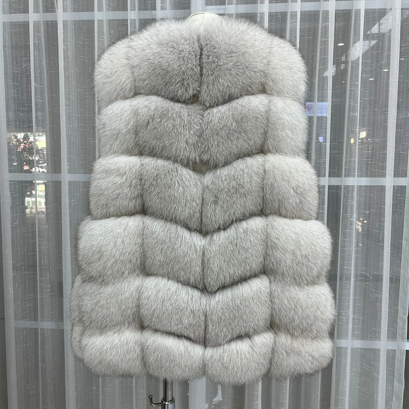 2025 New Autumn Winter Women's Natural Fox Fur Vest Thick Mid Length Real Fur Waistcoat Luxury Female Jacket