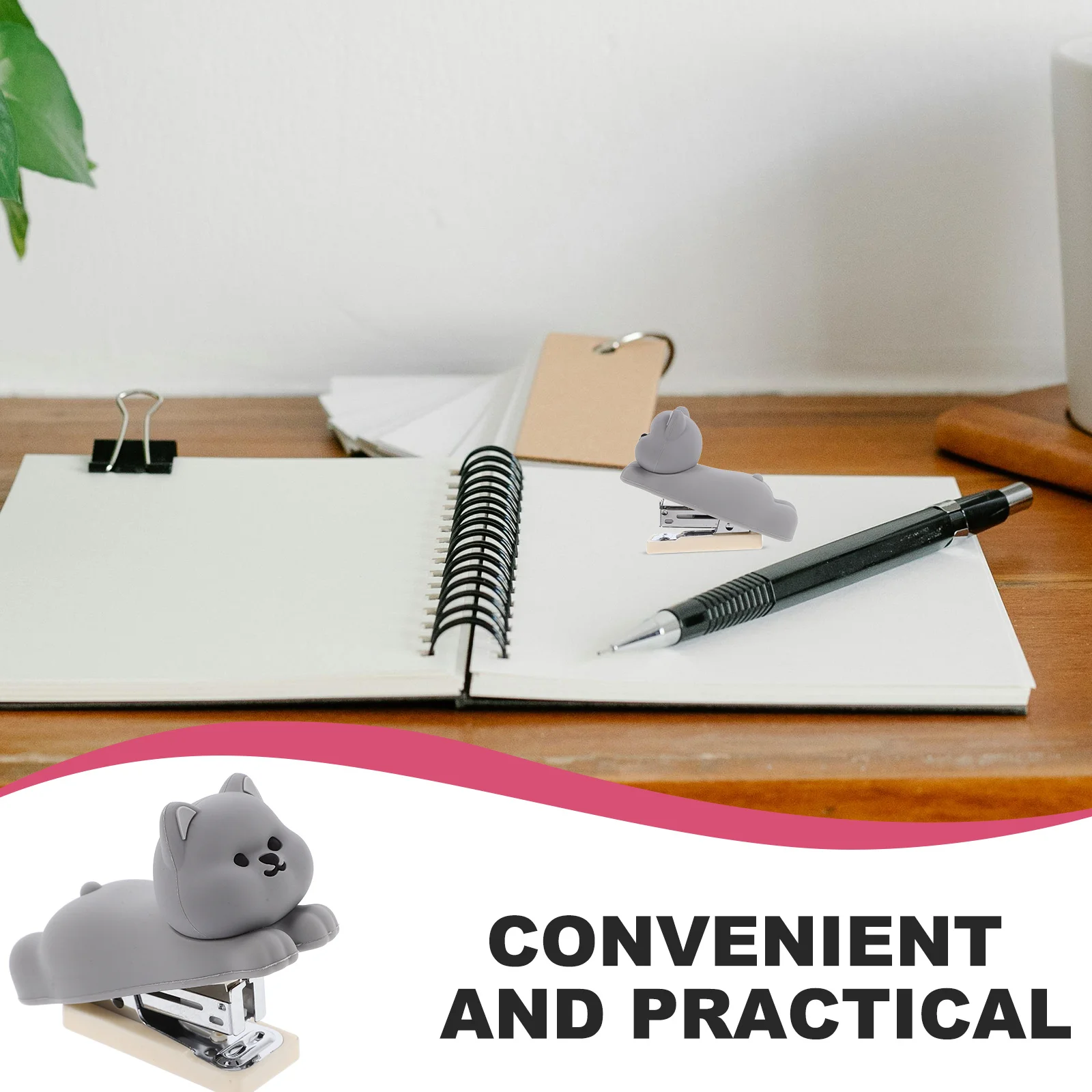 Small Cute Dog Stapler Portable Cartoon Design Desk Office Supplies Gray Multifunctional Use for Papers Documents Notes Exams