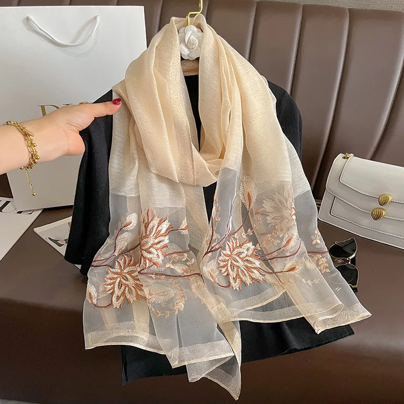 Spring Summer Solid Silk Scarf Women Simple Elegant Version Long Shawl Warp Bufanda Sunscreen Scarves Blanket Echarpes Poncho