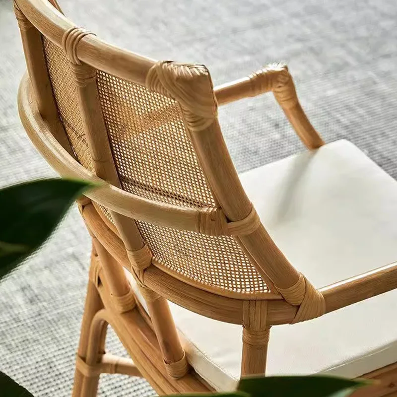 Retro natural cane leisure rattan chair B & B tea room wabi-sabi single armchair Japanese style