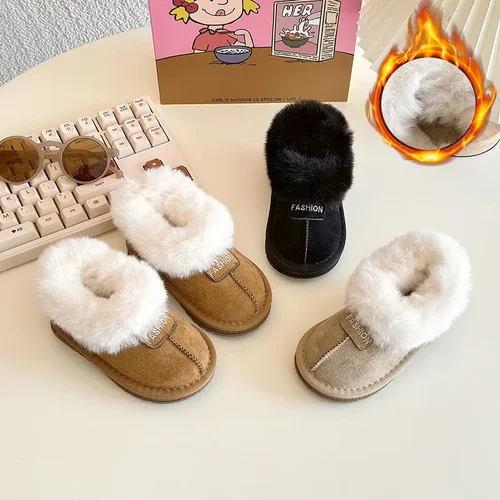 여아용 따뜻한 봉제 스노우 부츠, 겨울 캐시미어 면 부츠, 따뜻한 두꺼운 면 신발, 미끄럼 방지, 부드러운 밑창, 유아 앵클 부츠 