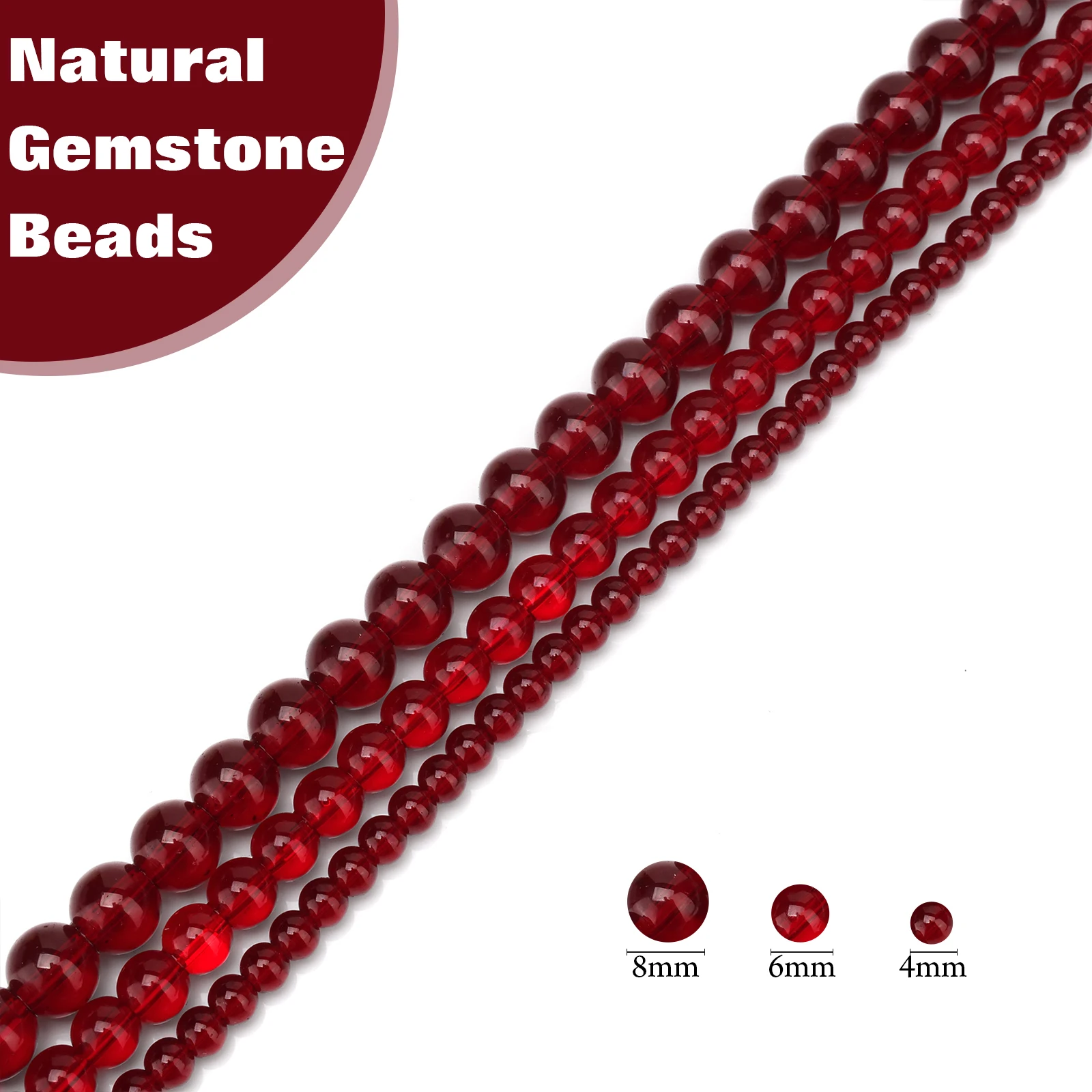 

4 6 8mm Natural Garnet Stone Beads Smooth Loose Spacer Bead Healing Spiritual Beade for Jewelry Making DIY Accessories Supply
