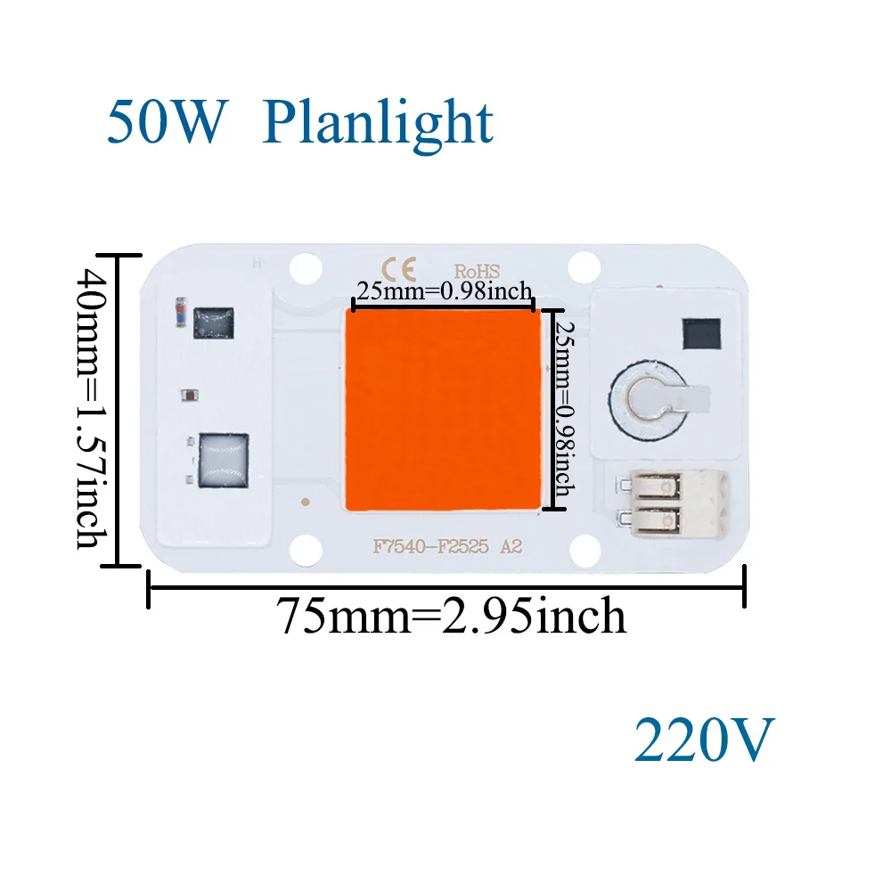 Welding Free Poweful 50W COB LED Chip for Spotlight Floodlight 220V 110V Integrated LED Light Beads Aluminum F7540 White Warm