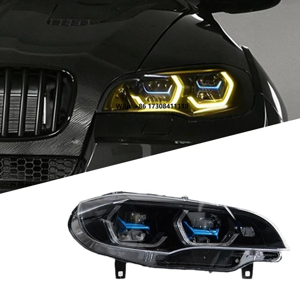 Car Light Lamp for X5 E70 2007-2013 LED Headlight Assembly G82 M4 Style Hexagon DRL Amber Gold Switchback Headlamp