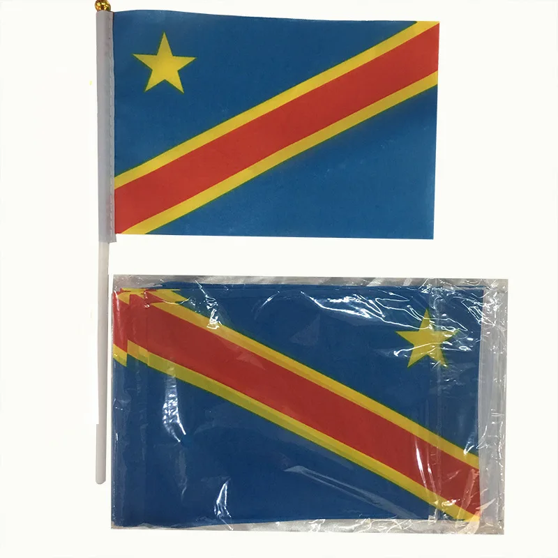 Z-ONE FLAG 100pcs Democratic Republic of Congo Hand Flag 14*21cm Congo Flag Small HandHeld Waving Flag Indoor Outdoor Home Decor