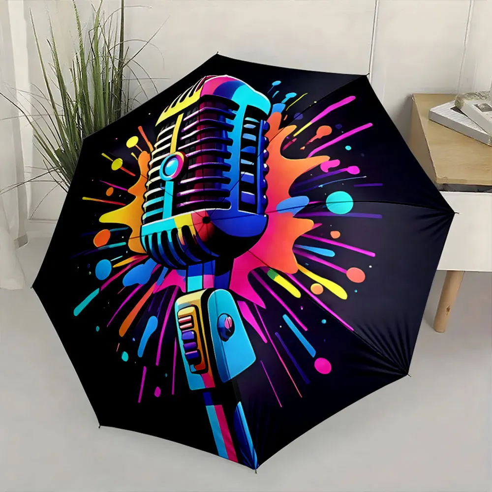 Colorful Retro Microphone Design Umbrella Compact Fashion Folding Umbrella for Daily Use, Christmas Gift