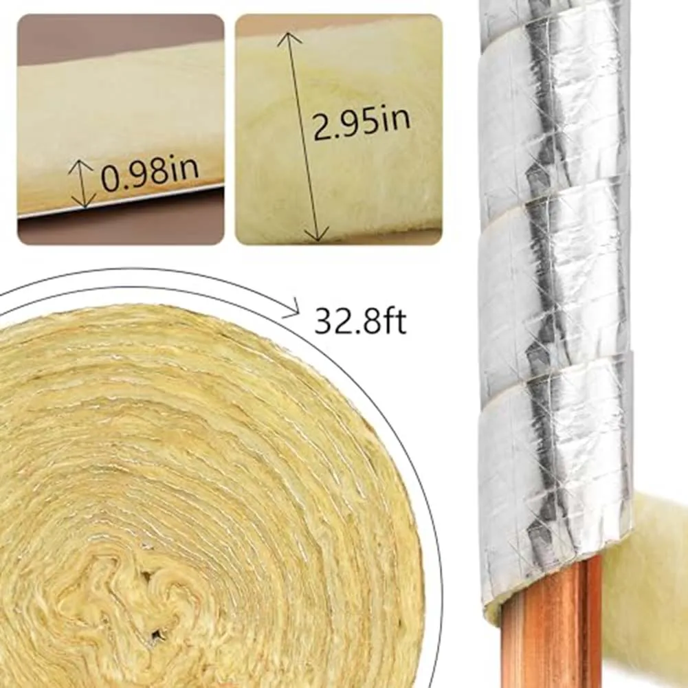 32.8 Feet Foiled Back Fiberglass Pipe Insulation Wrap For Outdoor Indoor Pipe Insulated Glass Wool Roll Felt Strip