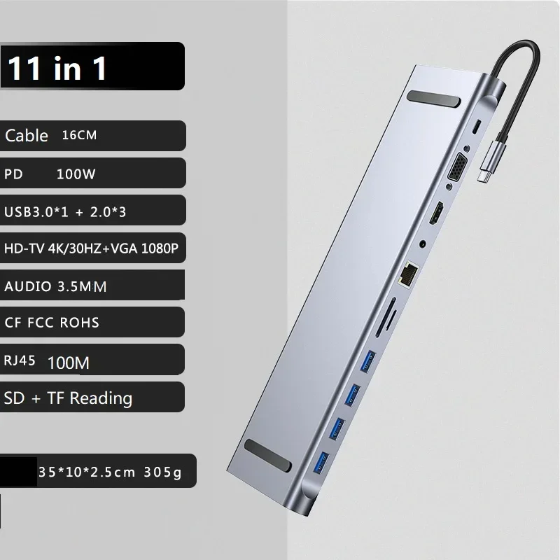 Type-C Laptop Docking Station USB C Dock HDMI-compatible VGA USB Hub Adapter for MacBook HP Dell XPS Lenovo ThinkPad Asus