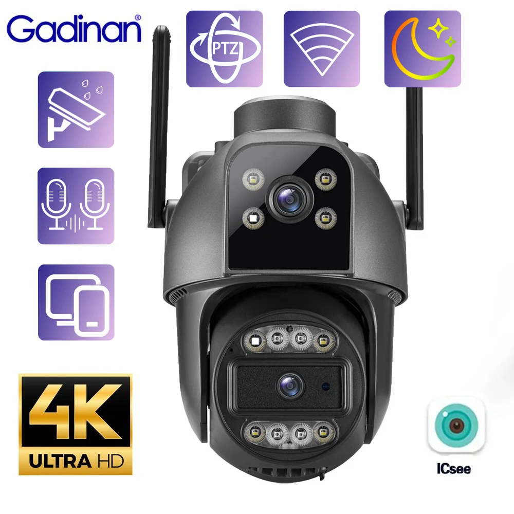 

Gadinan Dual Lens PTZ WiFi IP Camera 8MP 4K Security Protection Screen Color Night Vision Auto Tracking CCTV Video Surveillance