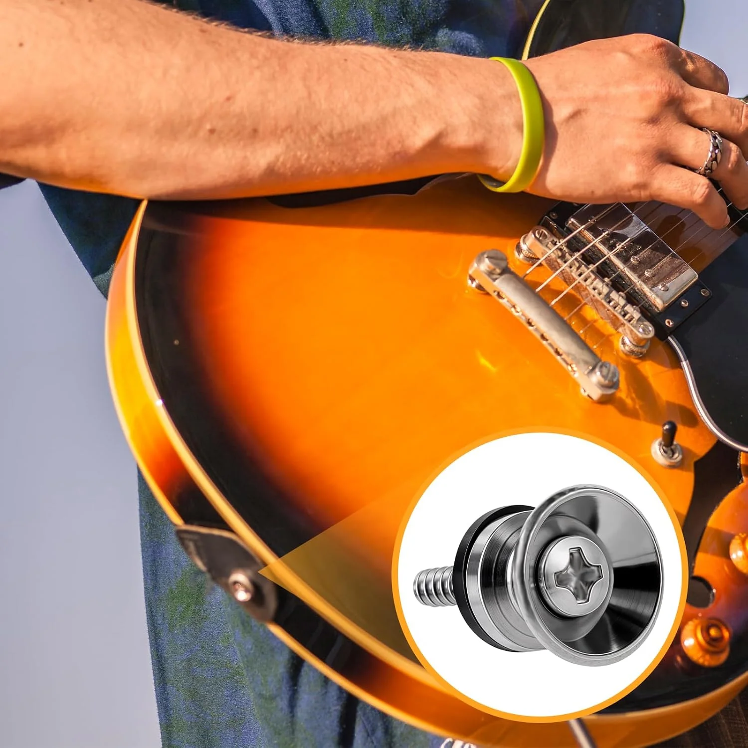 2 Sätze Gitarrengurtstifte – schwarz/gold/silber, ausgestattet mit rutschfesten Unterlegscheiben für besseren Gitarrenschutz. Nicht nur ein Connec – Detail 8
