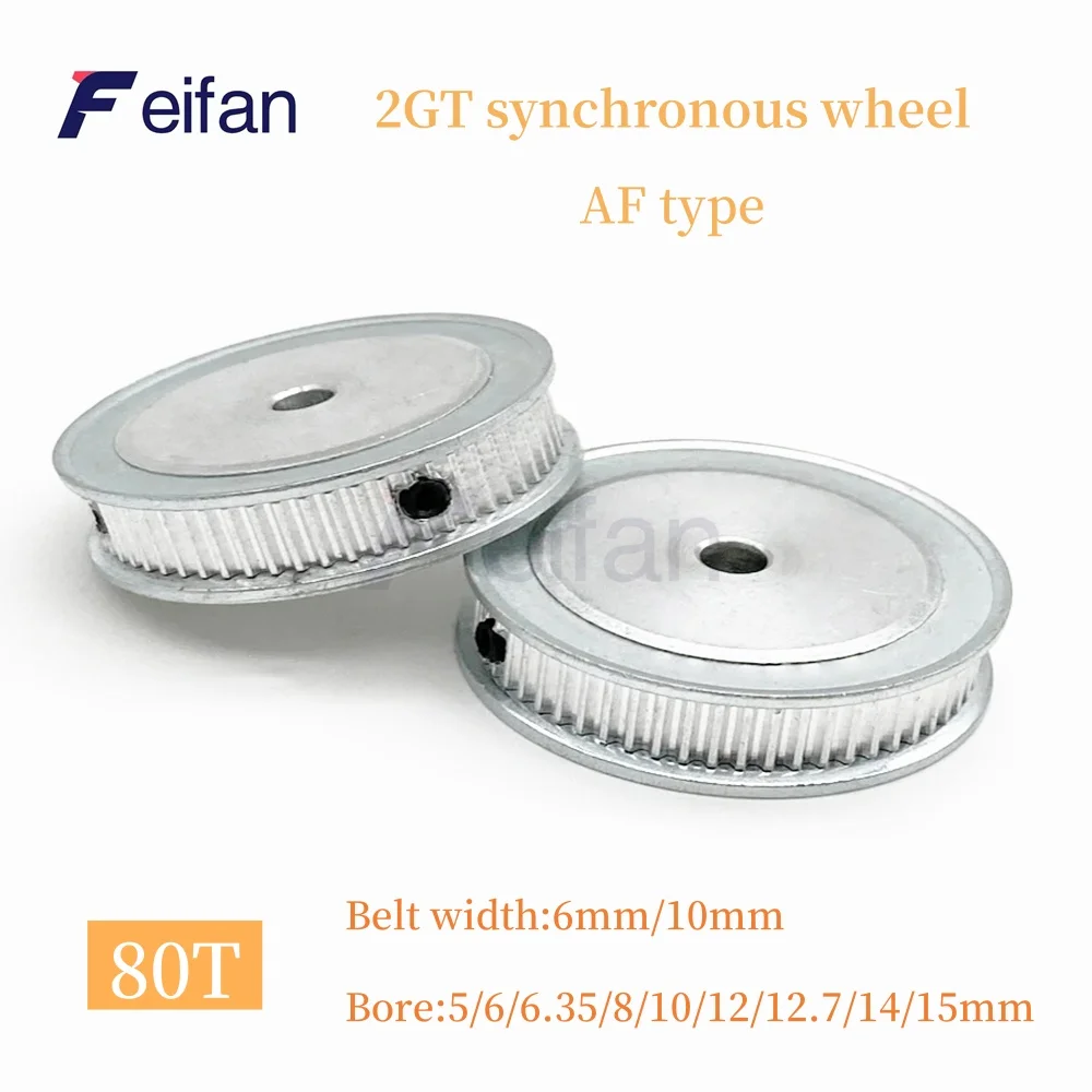 

2GT AF type Timing Belt 3D Printing GT2/2GT 80T Timing Belt Pulley Aperture 5 /6 /6.35/8/10/12/12.7 /14 /15mm Belt Width 6/10mm