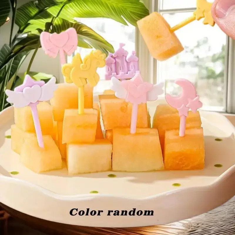 10 Pcs Cartoon Fruit Fork Cute Cupcake Top Decoration Food Appetizer Toothpicks Bento Box Accessories Cocktail Picks
