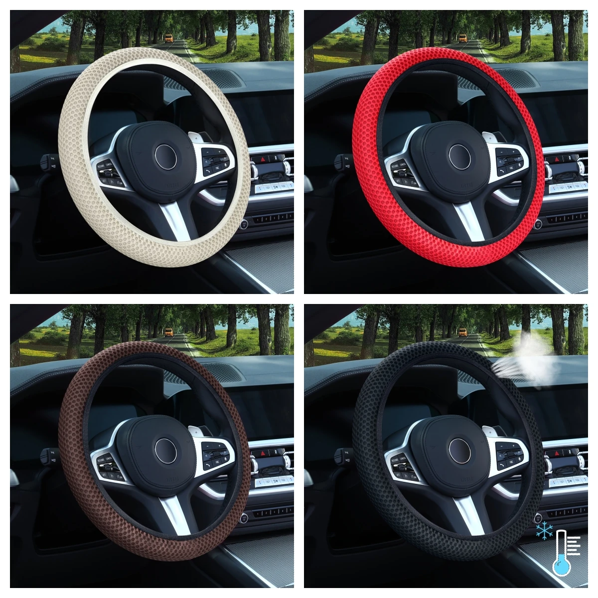 Universal Car Steering Wheel Cover Summer Ice Silk Breathable Non-Slip No Inner Ring Elastic Mesh Handlebar Cover Accessories