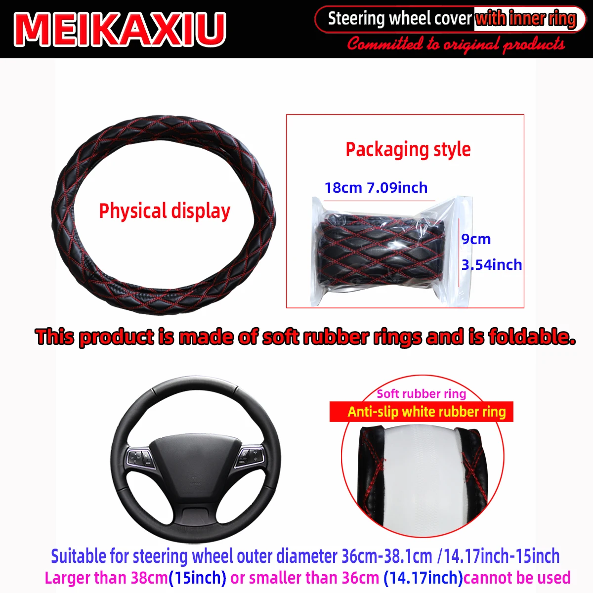 Das neue mit PU-Schaffell bestickte Doppelgarn-Auto verfügt über eine Innenring-Lenkradabdeckung, geeignet für 36 cm, 37 cm und 38 cm – Detail 4