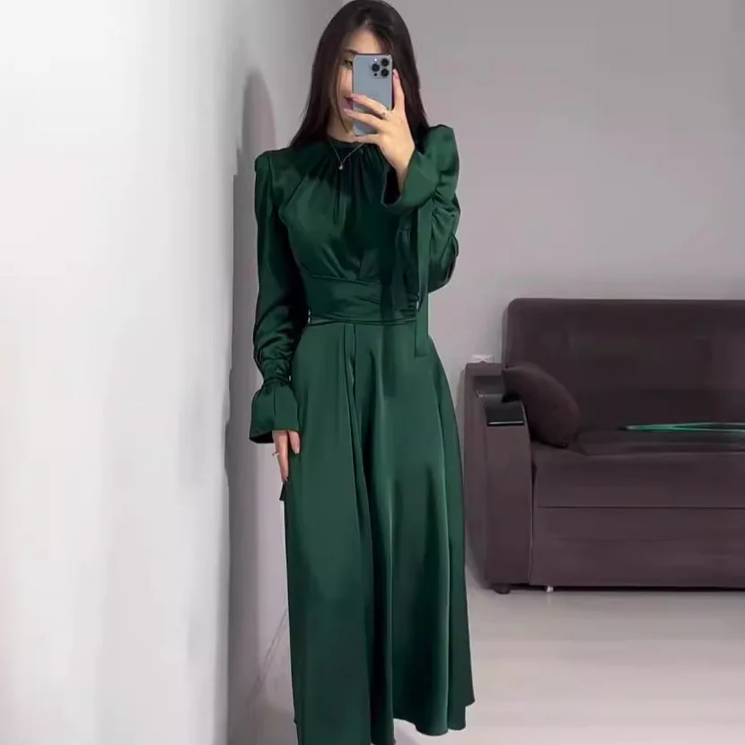 2024 Spring New Collection Waist slimming Strap Solid Color Long Sleeve Dress Design Sense Dress for Women