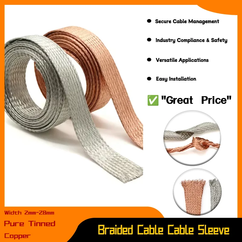 

Width 2mm~28mm Expandable Signal Wire Stripper Metal Sheath Tube Sleeving 1~20m Braided Cable Sleeve Pure Copper Tinned Plating